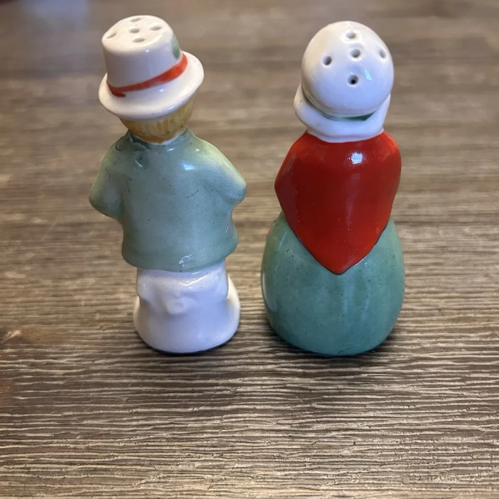 Czecho Slovakia Dutch Boy & Girl Porcelain Salt Pepper Shakers Antique 1930-50s
